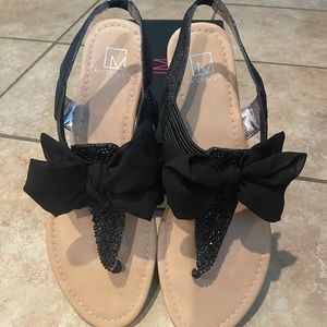Black glitter bow sandals